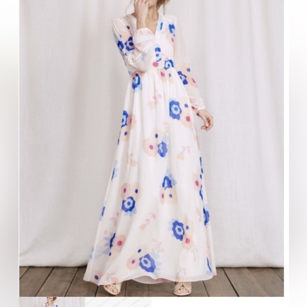 Boden Blue and Pink Floral Long Sleeve Dress